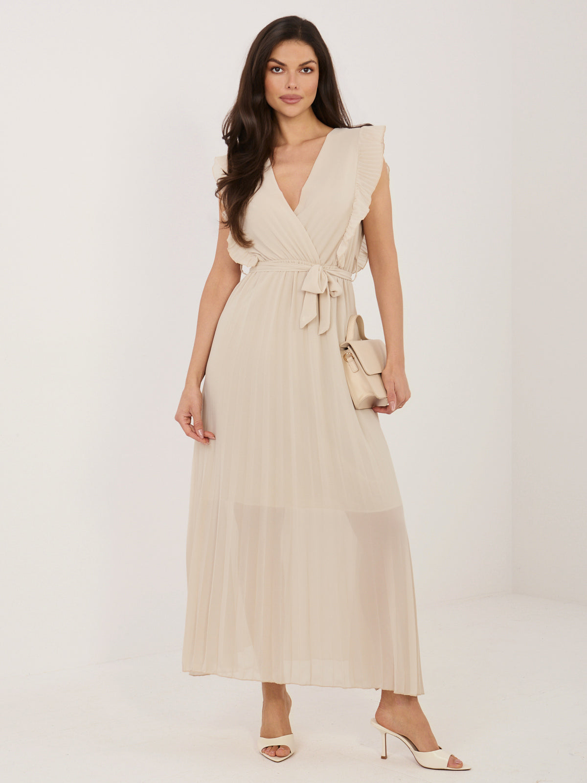 Vestido Midi Evasé con Escote Cruzado y Lazada