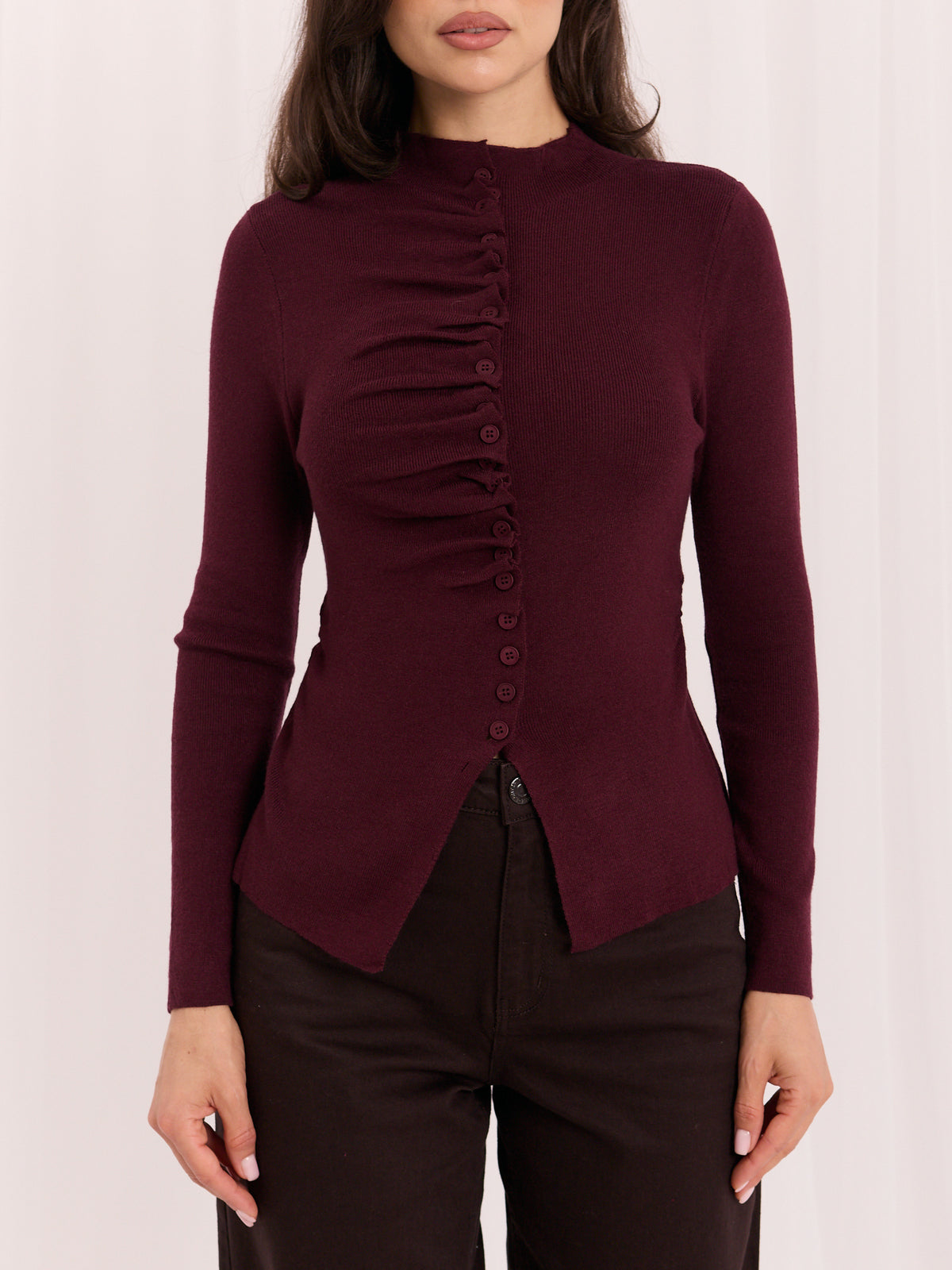 Jersey Ajustado de Cuello Alto con Botones