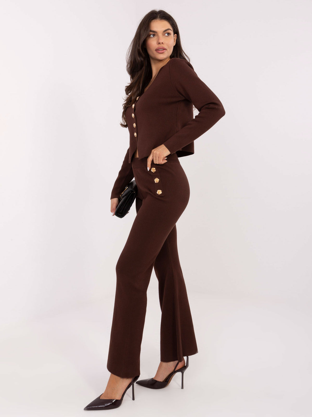 Conjunto de Punto con Jersey Corto y Pantalón Marrón