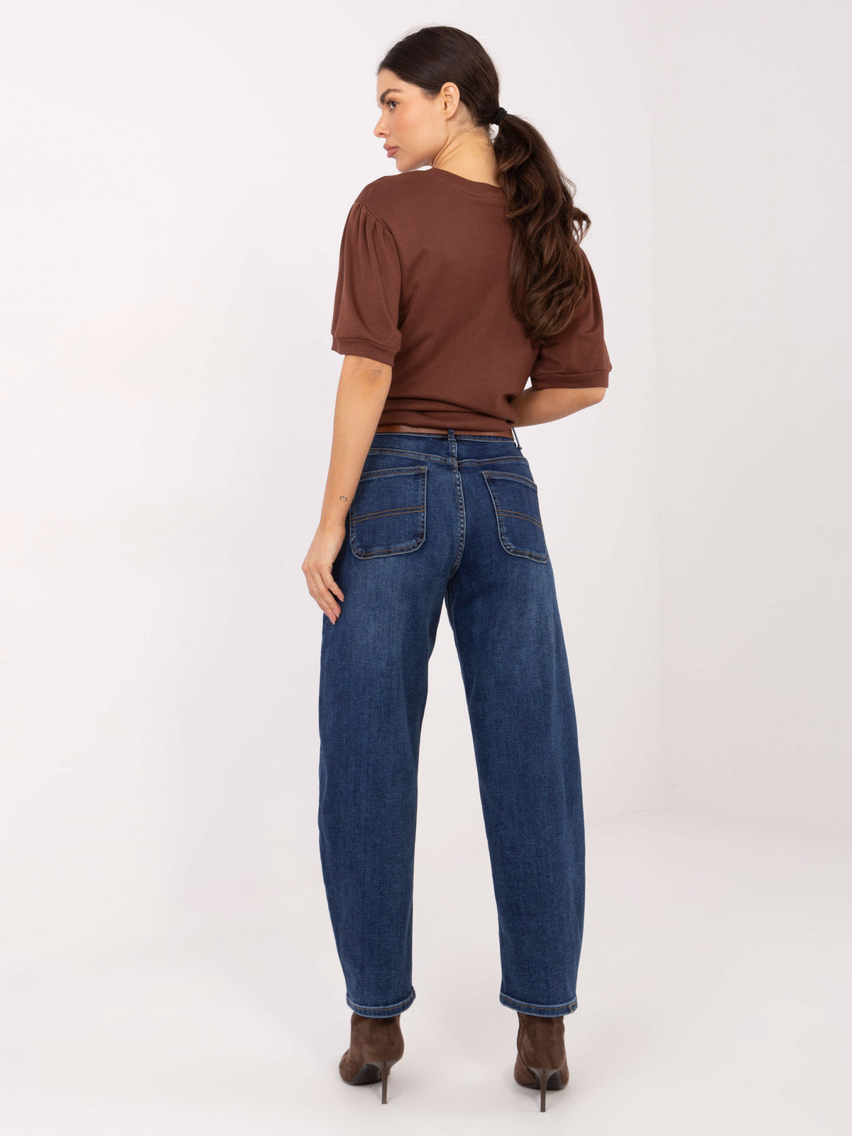 Jeans Balloon de Tiro Alto con Cinturón – Azul Denim