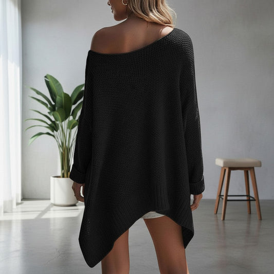 Jersey negro vestismuse de punto calado con corte oversize y hombros caídos visto desde la espalda