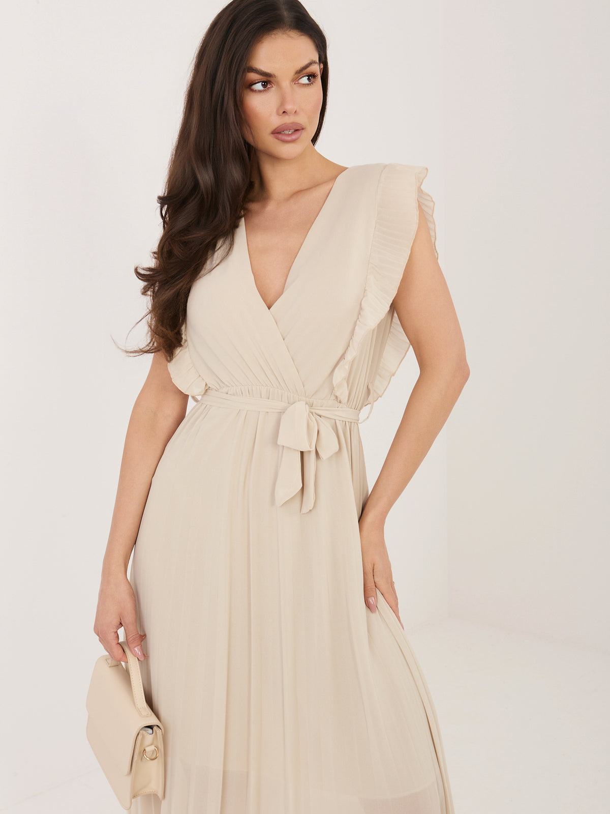 Vestido Midi Evasé con Escote Cruzado y Lazada