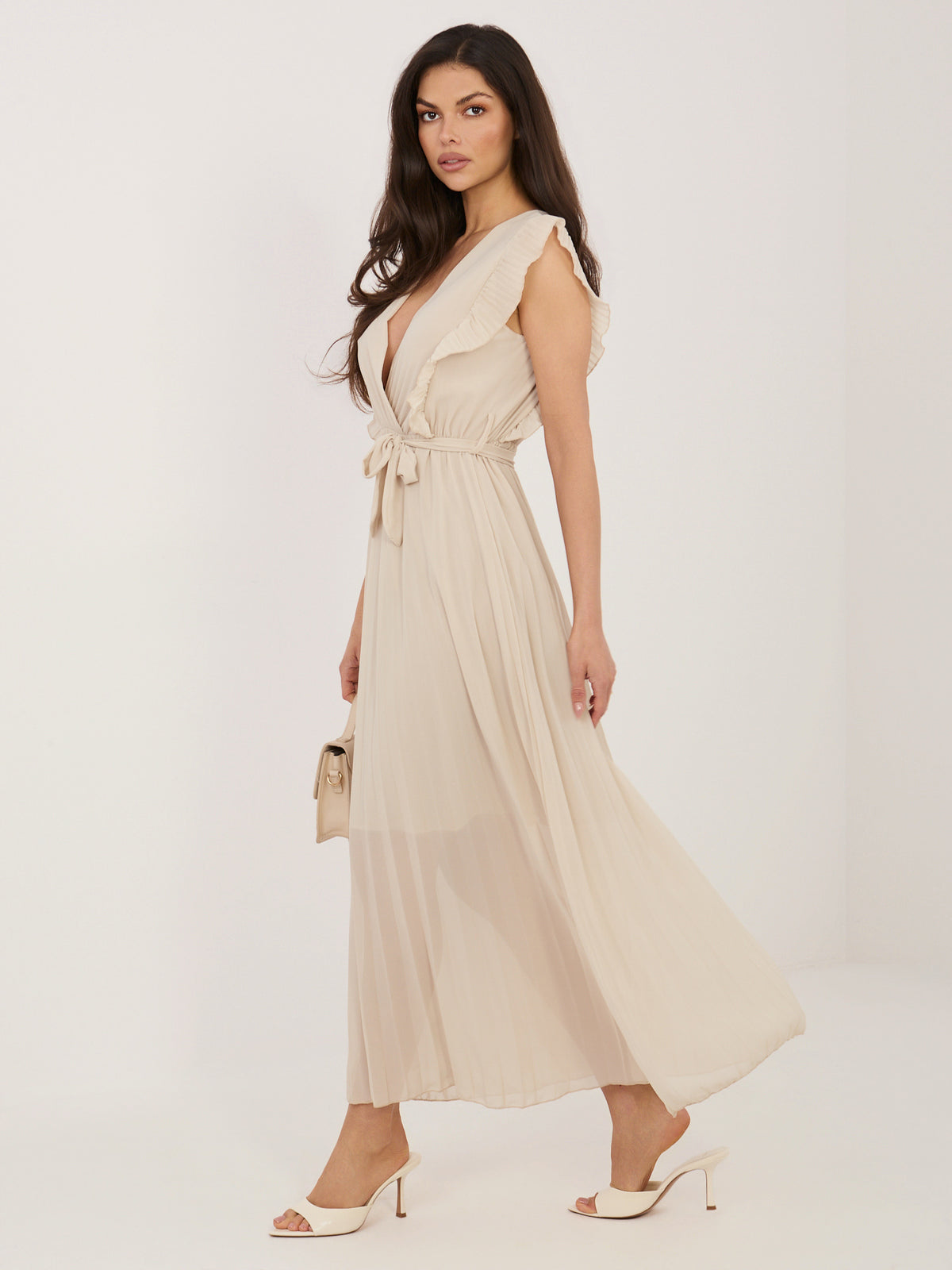 Vestido Midi Evasé con Escote Cruzado y Lazada