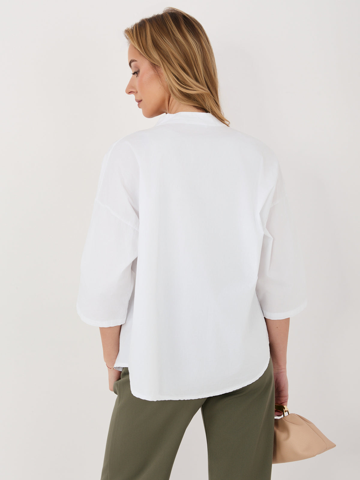 Camisa Holgada de Algodón con Escote en V