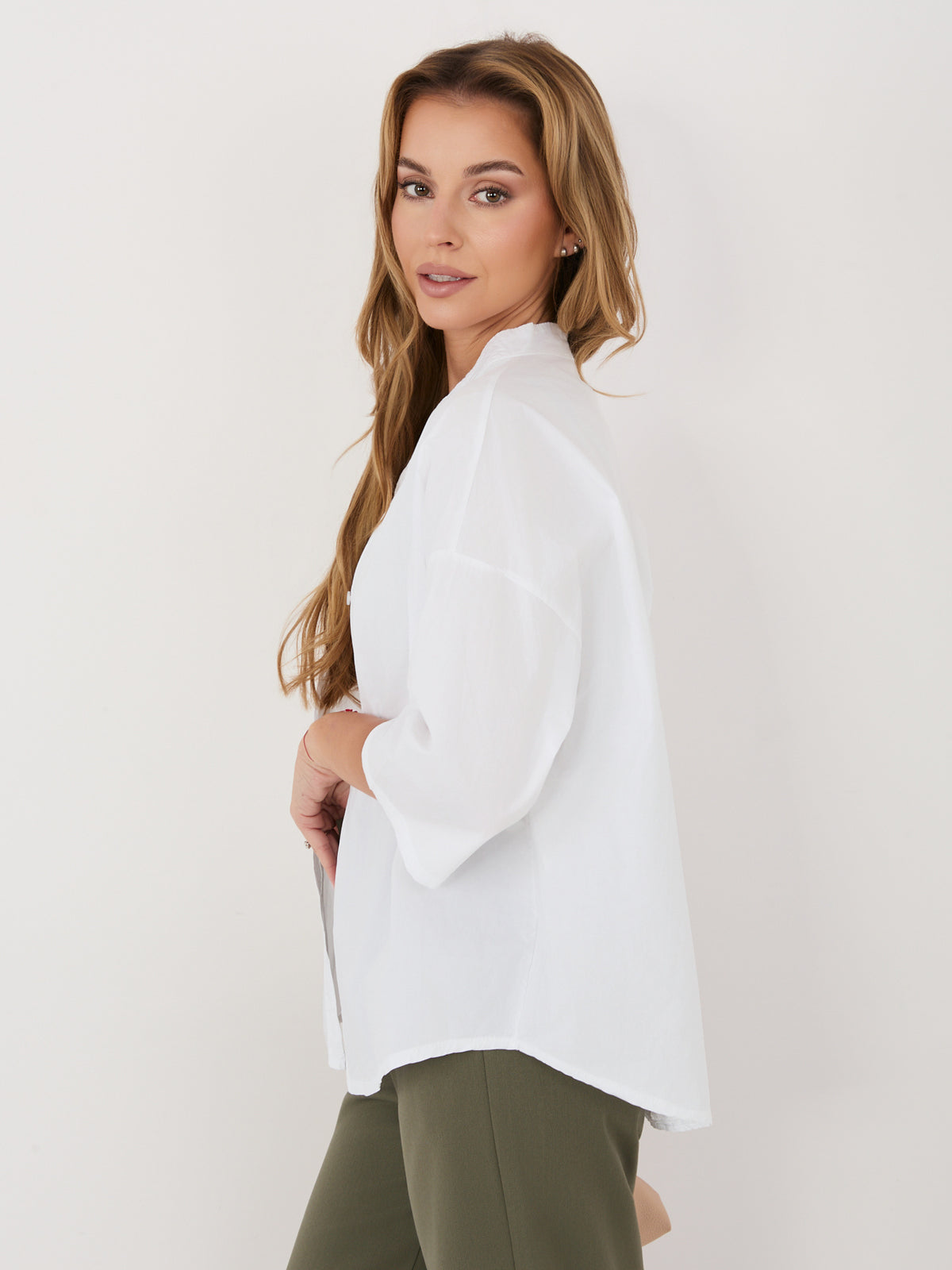 Camisa Holgada de Algodón con Escote en V