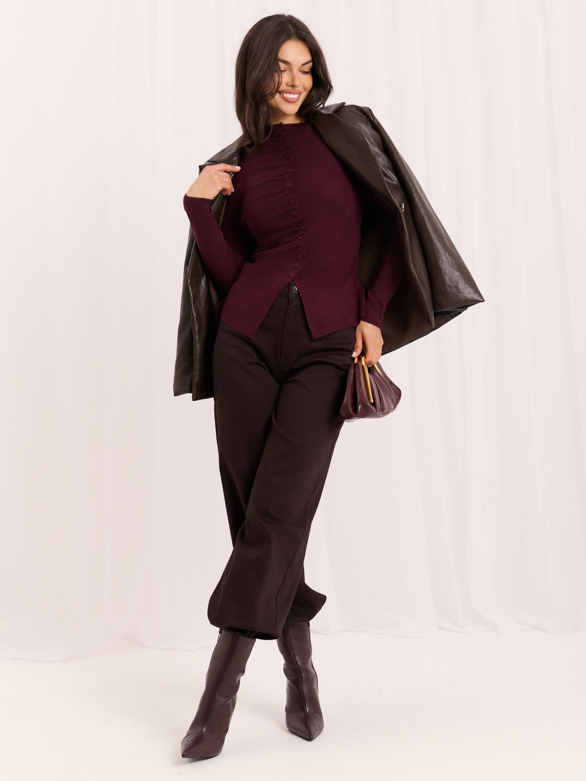 Jersey Ajustado de Cuello Alto con Botones