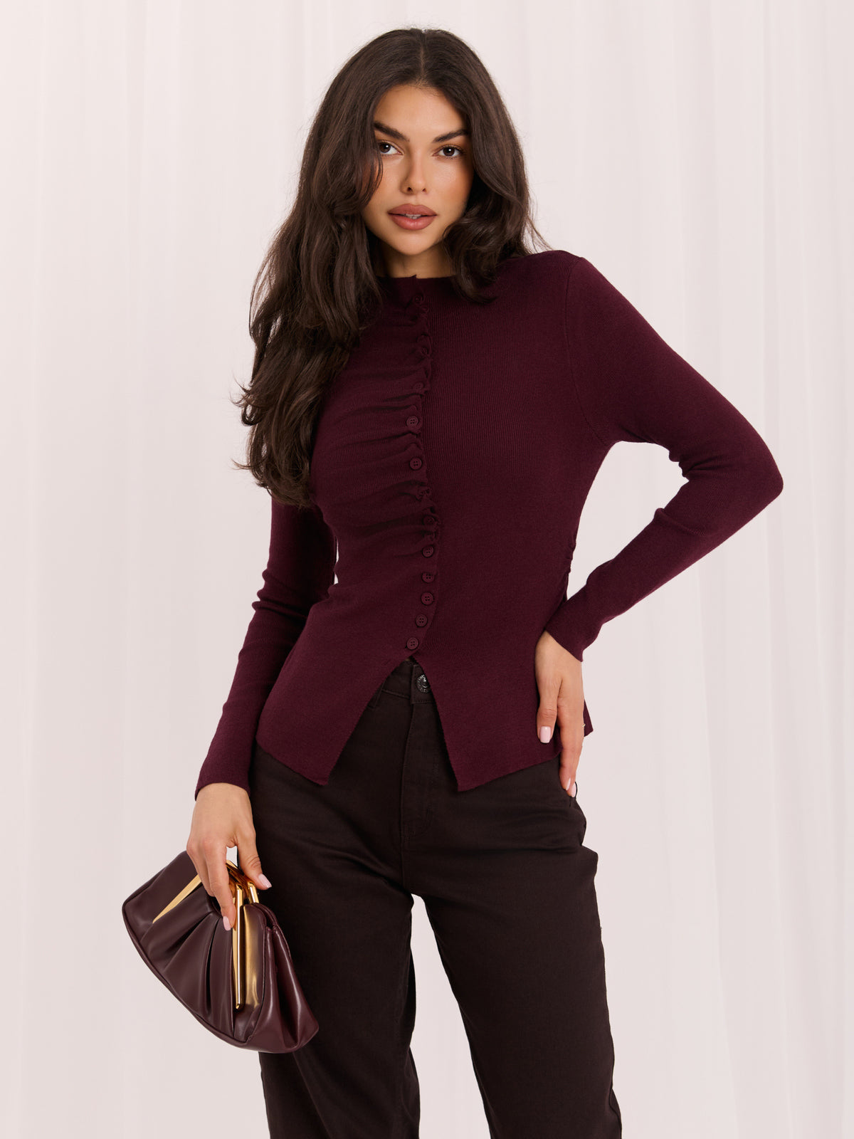 Jersey Ajustado de Cuello Alto con Botones