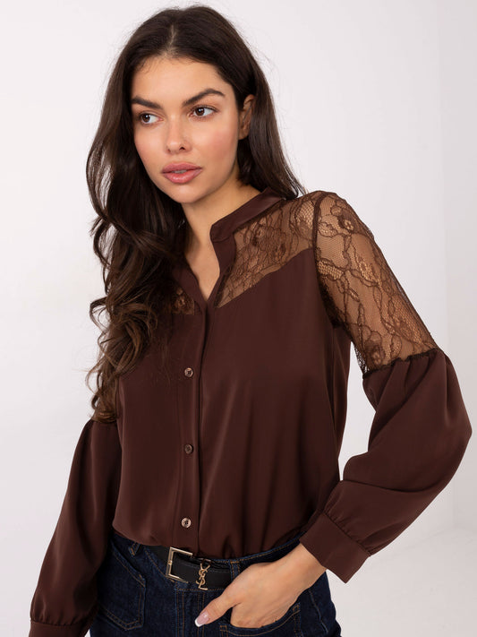 Camisa Elegante con Encaje Floral y Botones