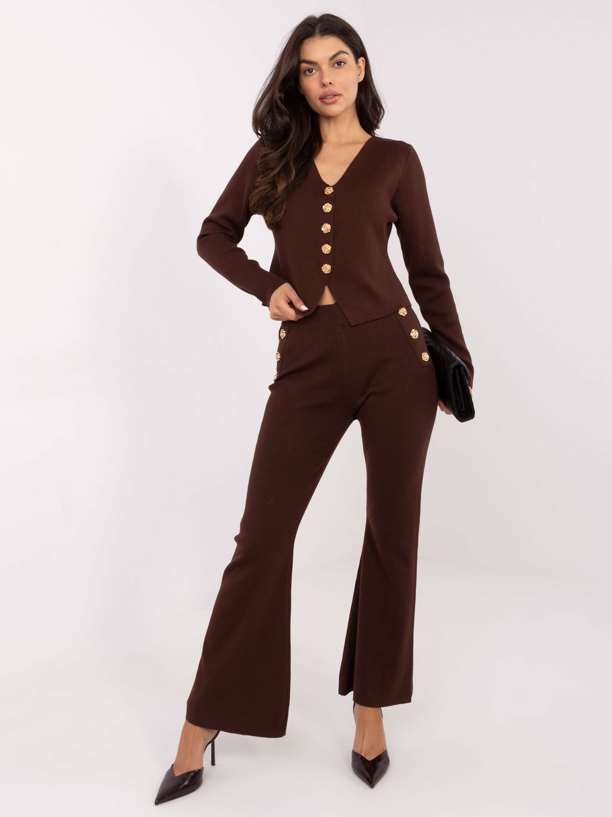 Conjunto de Punto con Jersey Corto y Pantalón Marrón