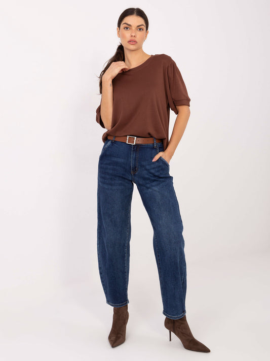 Jeans Balloon de Tiro Alto con Cinturón – Azul Denim