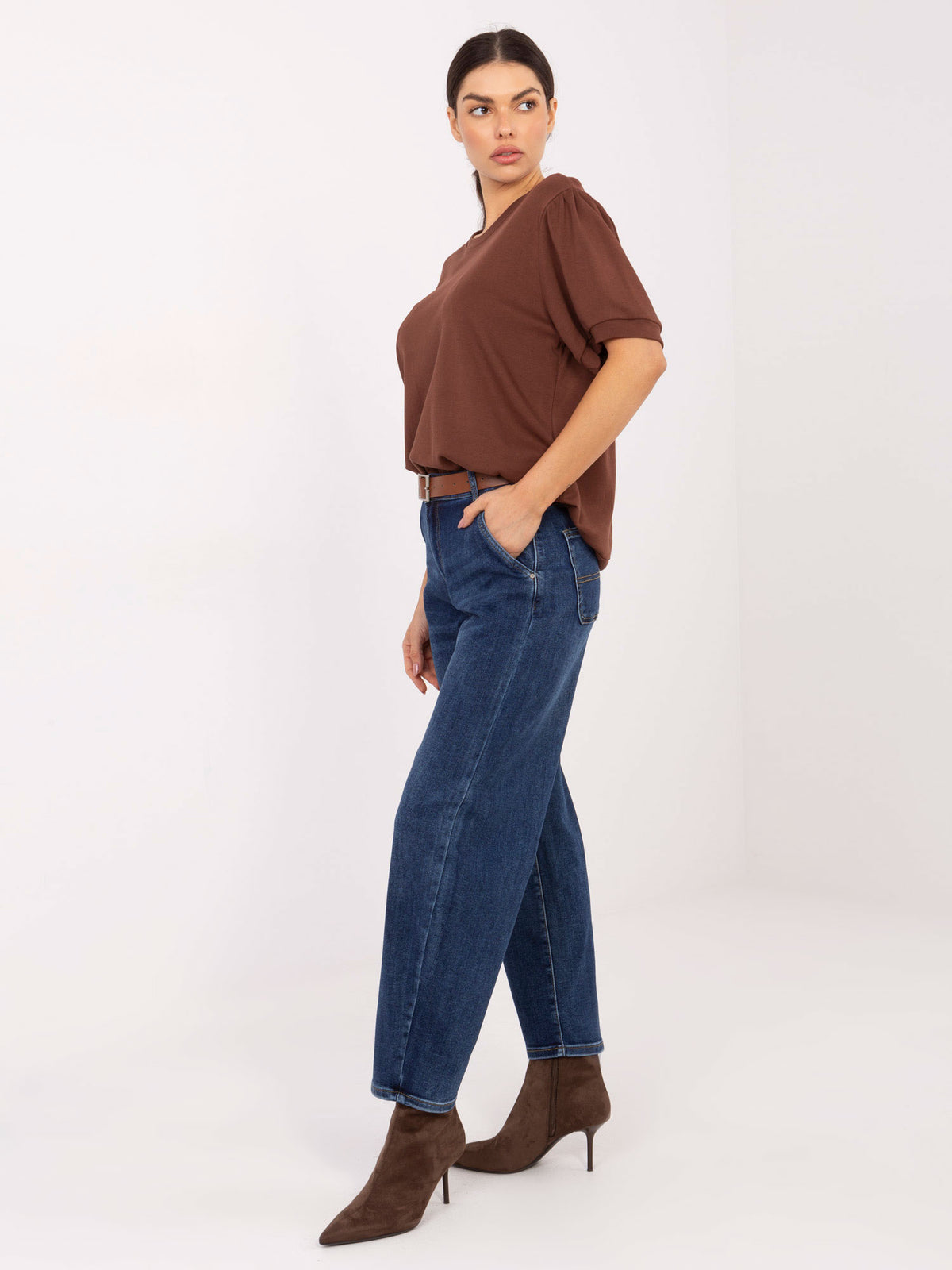 Jeans Balloon de Tiro Alto con Cinturón – Azul Denim