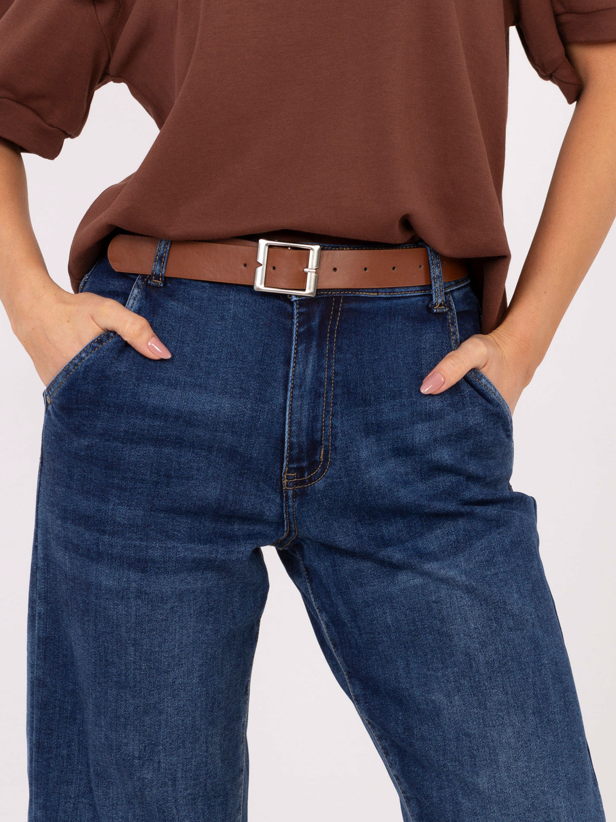Jeans Balloon de Tiro Alto con Cinturón – Azul Denim