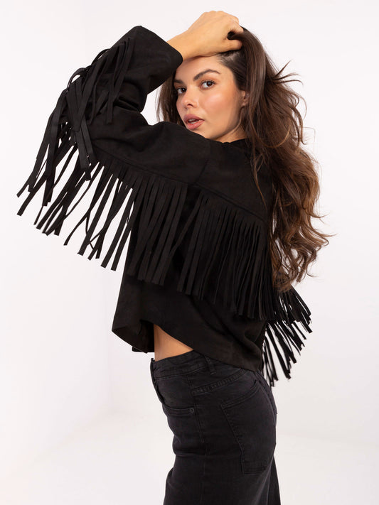 Chaqueta Corta Efecto Ante con Flecos Western