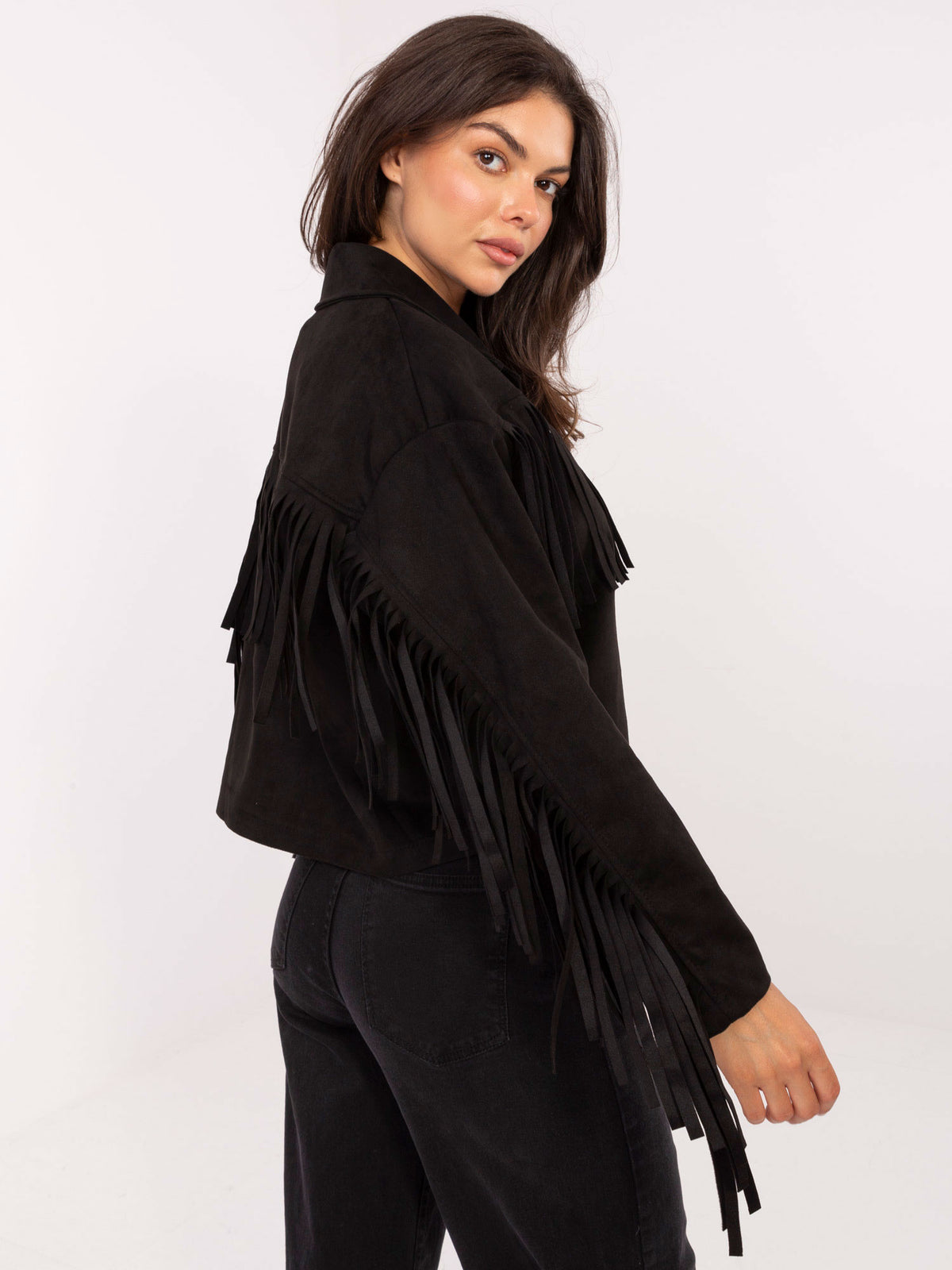 Chaqueta Corta Efecto Ante con Flecos Western