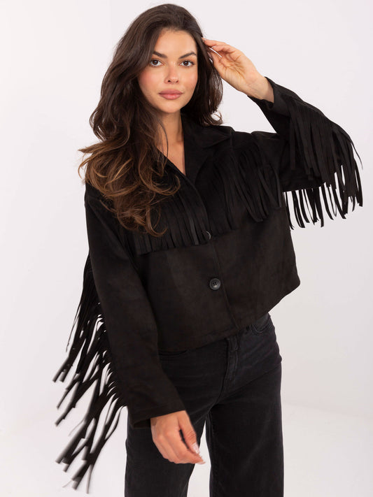Chaqueta Corta Efecto Ante con Flecos Western