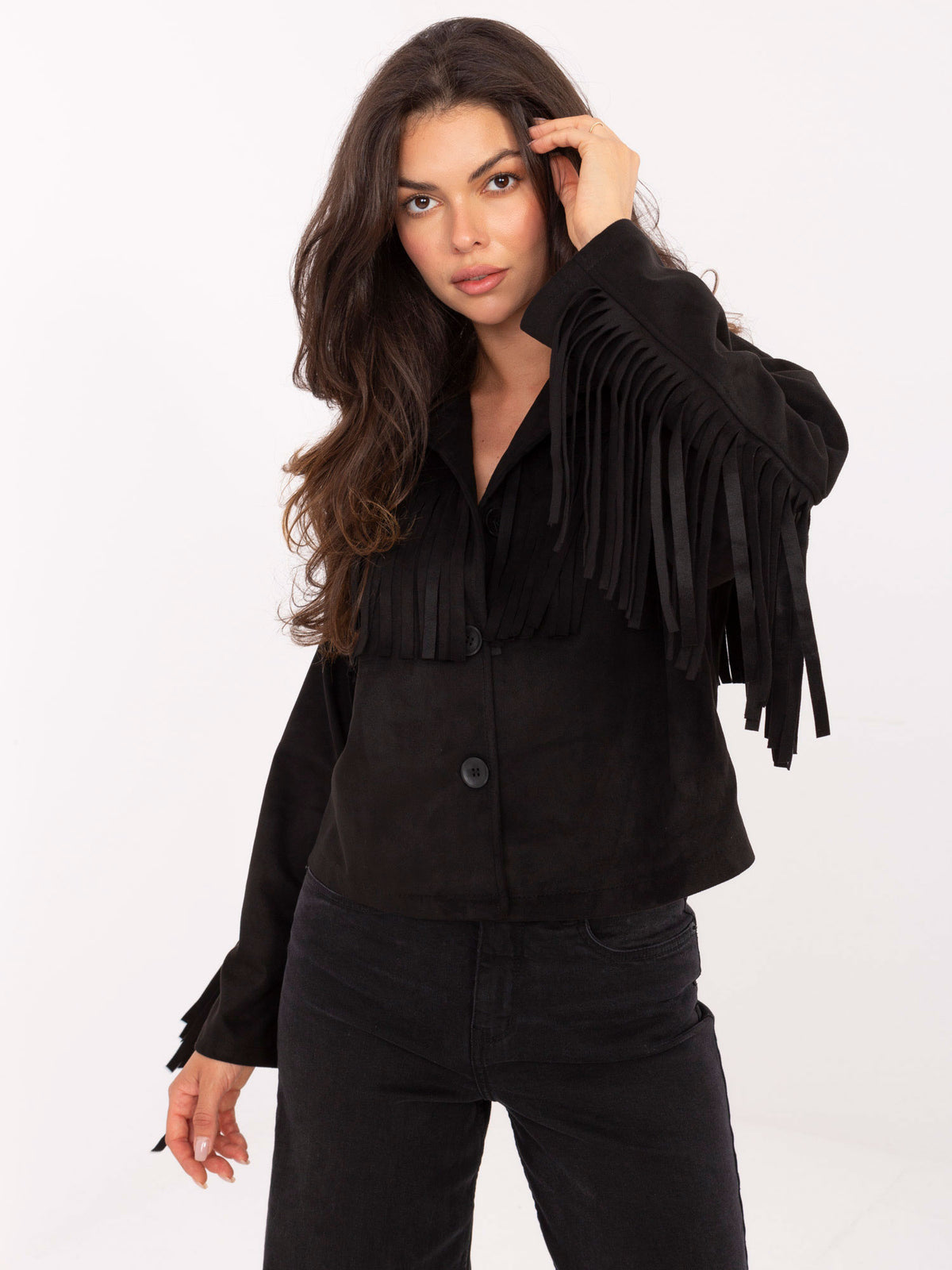Chaqueta Corta Efecto Ante con Flecos Western