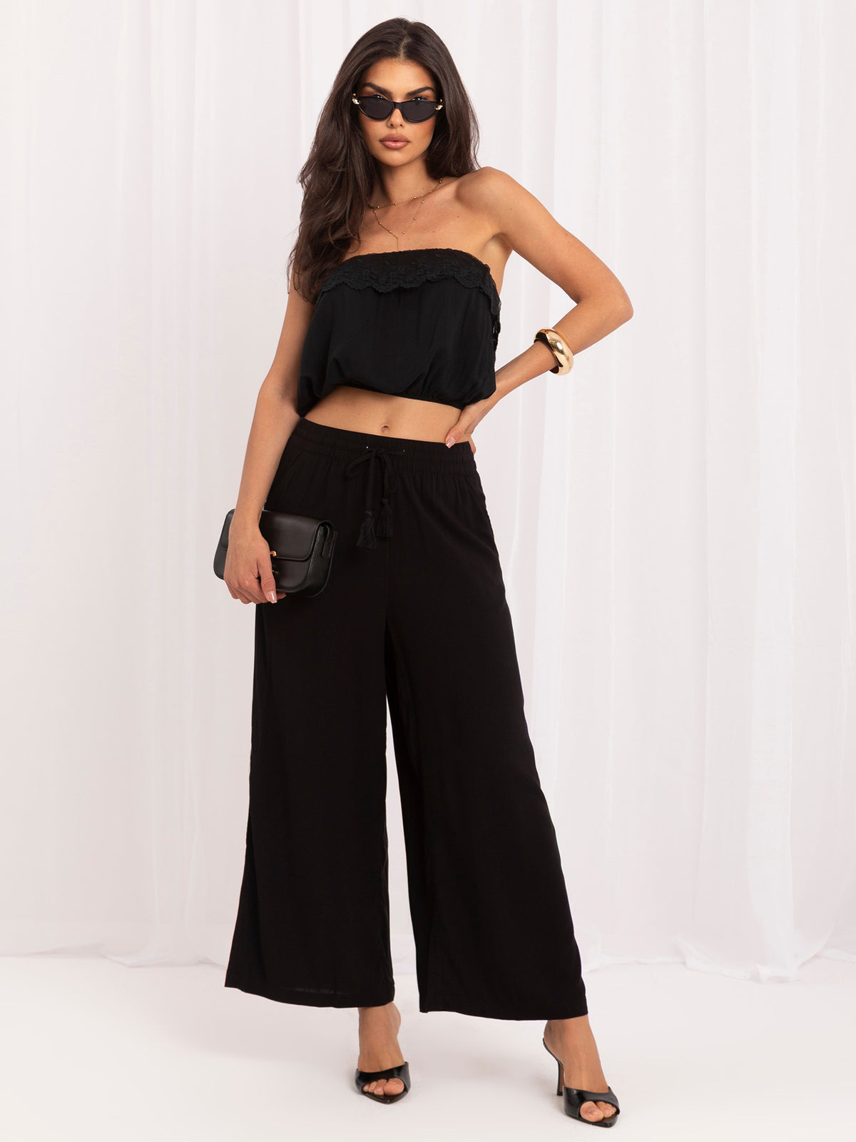 Pantalón Fluido de Viscosa con Cintura Ajustable – Negro