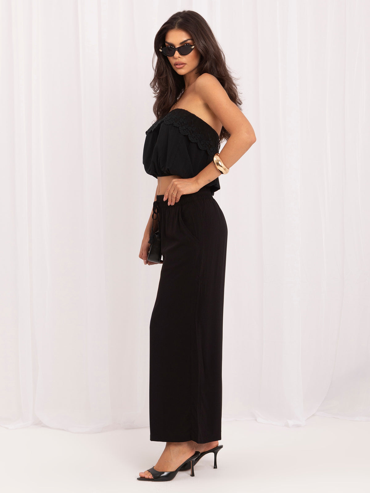Pantalón Fluido de Viscosa con Cintura Ajustable – Negro