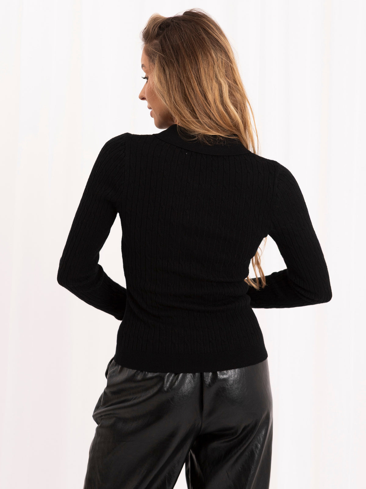 Jersey de Canalé con Cuello Polo y Botones