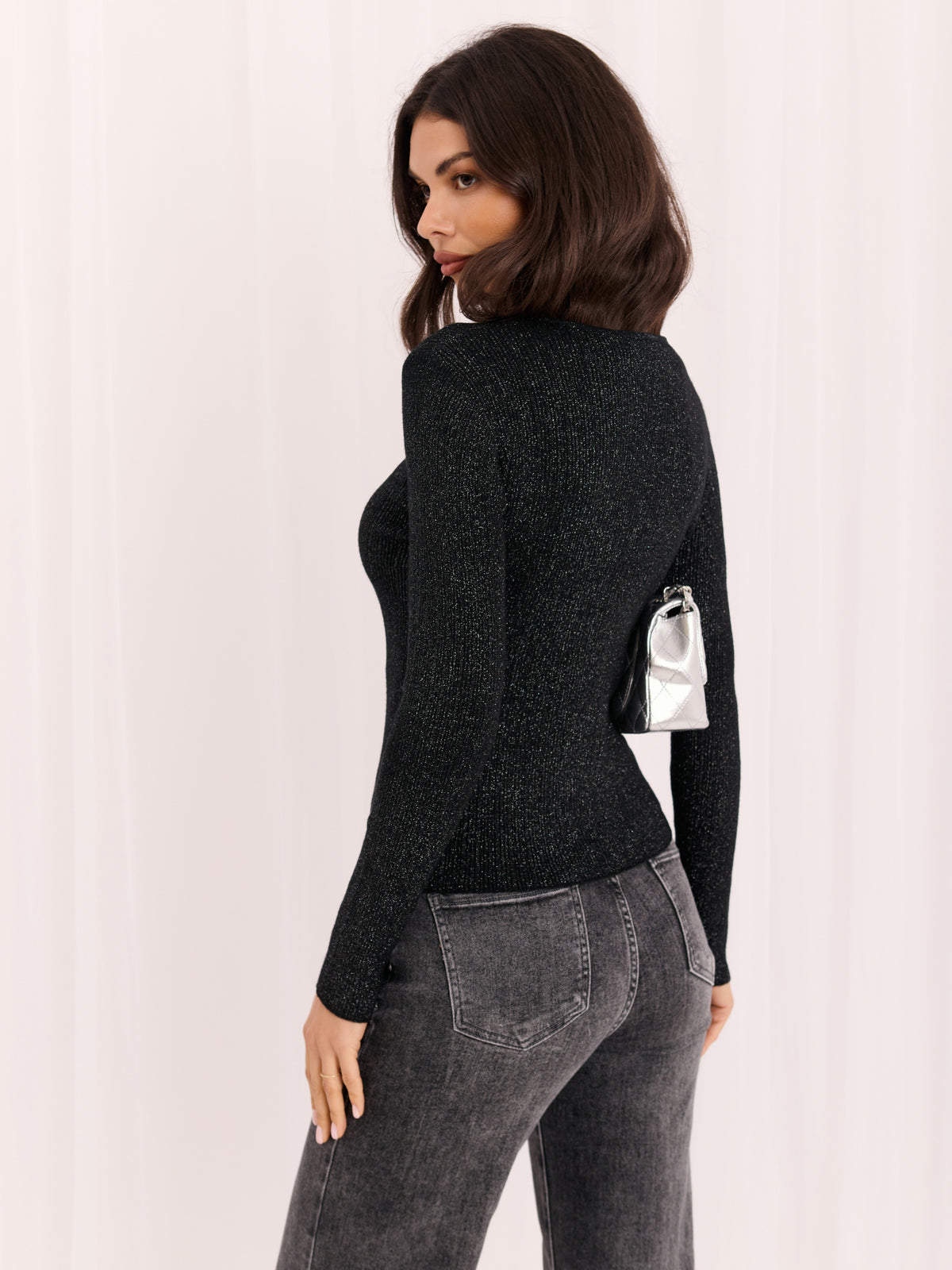 Jersey de Canalé Brillante con Escote de Lágrima