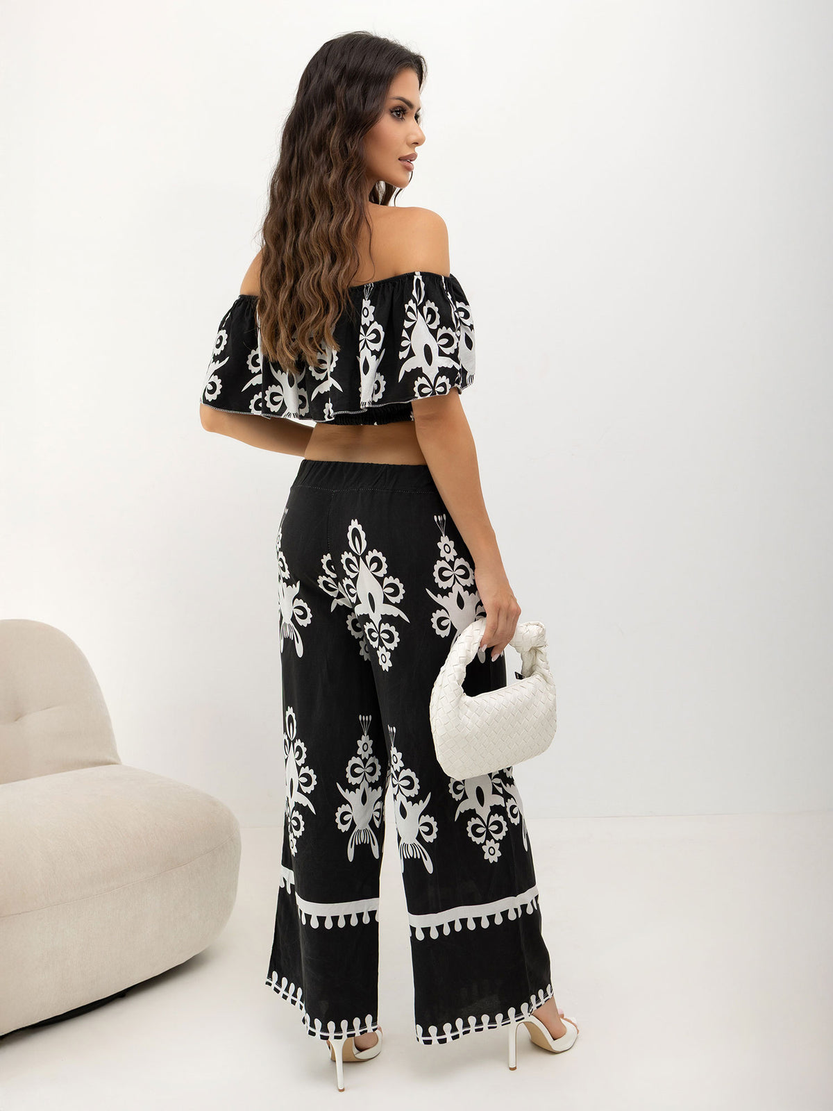 Conjunto Boho de Top Bardot y Pantalón Estampado
