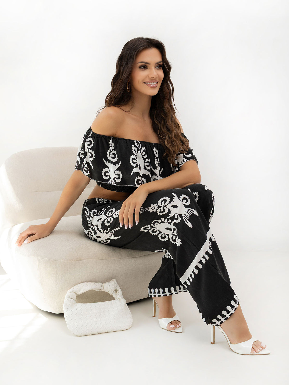 Conjunto Boho de Top Bardot y Pantalón Estampado