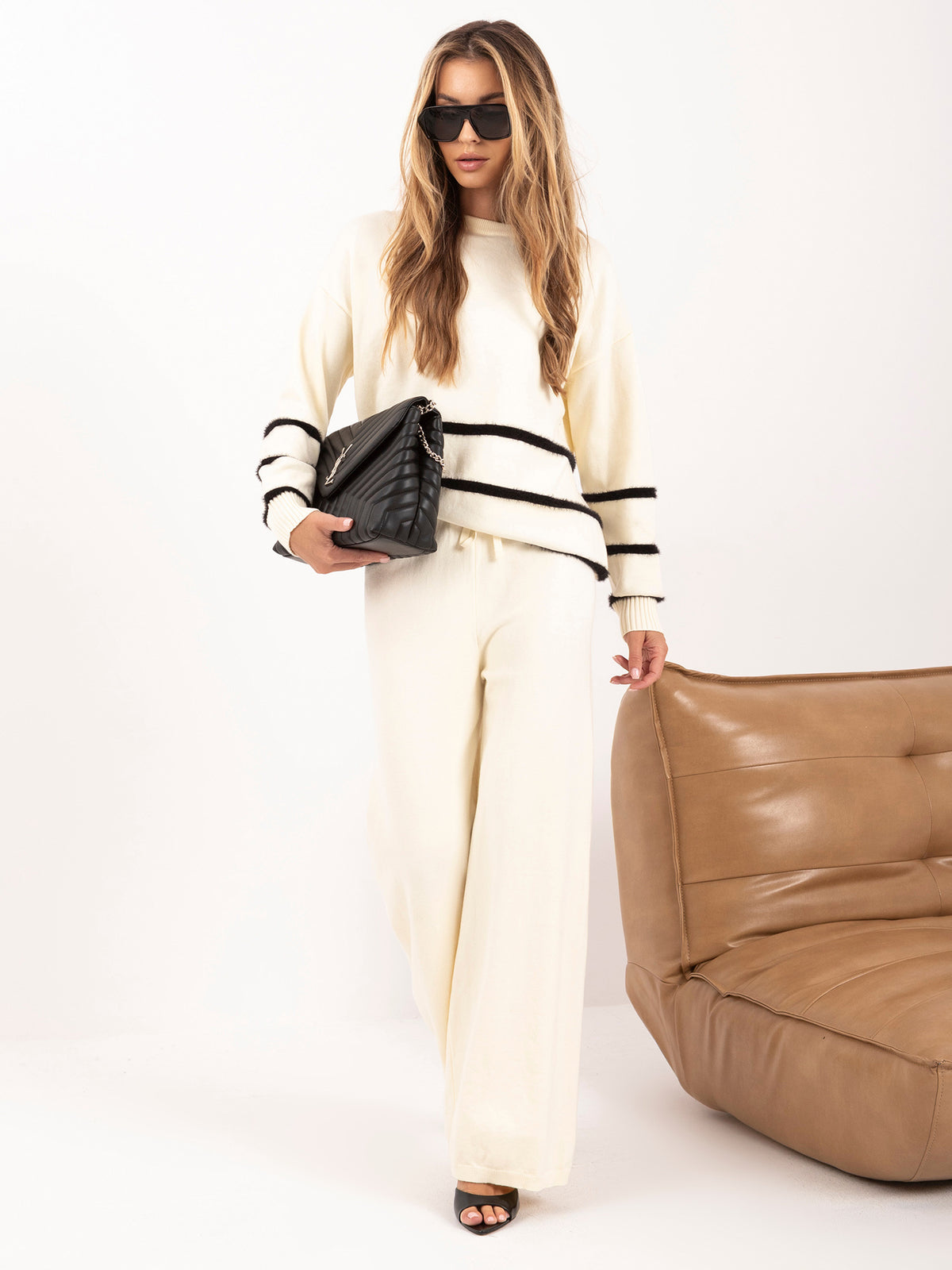 Conjunto de Punto con Jersey de Rayas y Pantalón Ancho