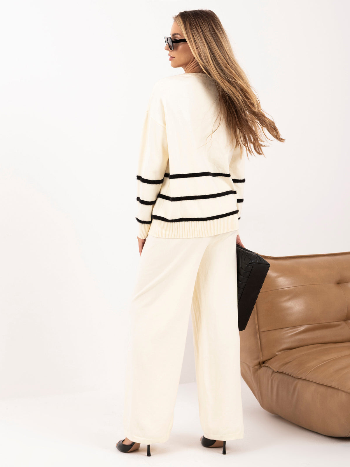 Conjunto de Punto con Jersey de Rayas y Pantalón Ancho