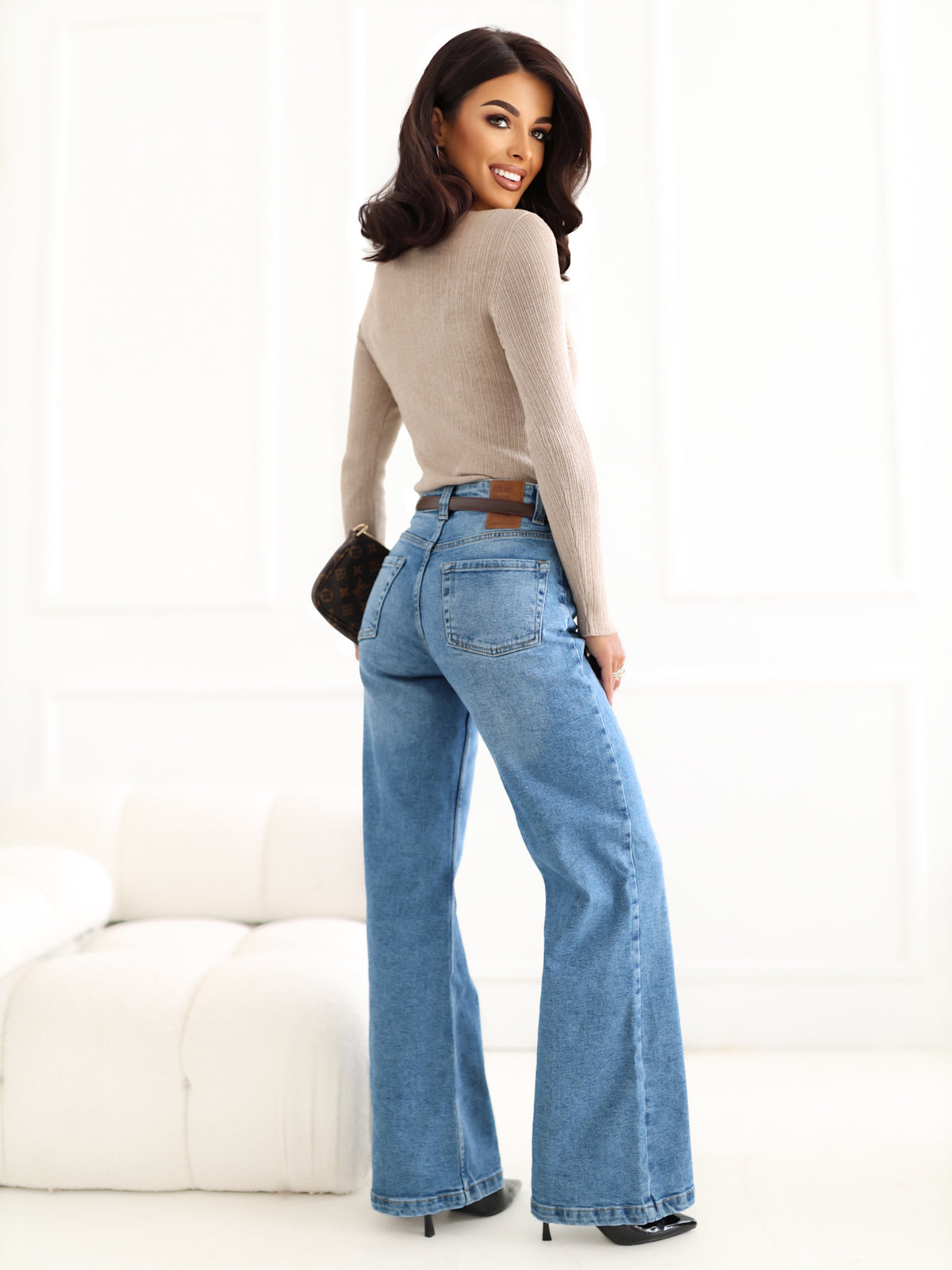 Jeans Wide Leg de Tiro Alto – Azul Denim