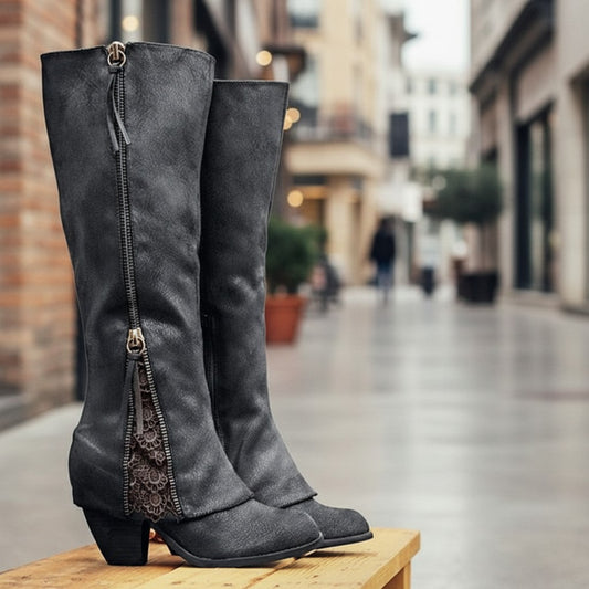 Botas altas combat negras de vestismuse en piel sintética con cremallera lateral y suela track robusta