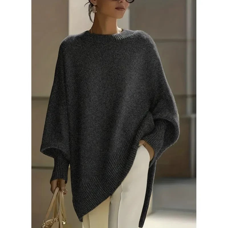 Jersey oversize gris de VestisMuse con cuello redondo y hombros caídos en tejido de punto acrílico de corte relajado